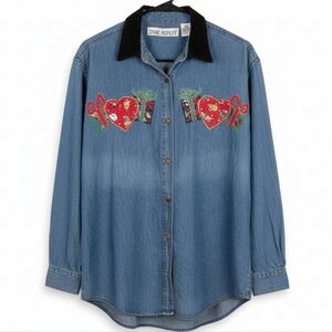 Jane Ashley Blue Denim Shirt with Heart and Gift Embroidery